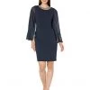 Vince Camuto Split Caped Sleeve Bodycon with Embellished Jewel Neck | Dresses