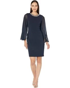 Vince Camuto Split Caped Sleeve Bodycon with Embellished Jewel Neck | Dresses