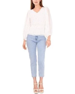 Vince Camuto Long Sleeve V-Neck Foil Blouse | Shirts & Tops
