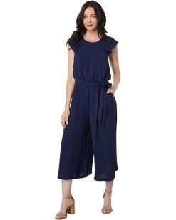 Vince Camuto Crepe Double Ruffle Sleeve Blouson Crop Jumpsuit | Jumpsuits & Rompers