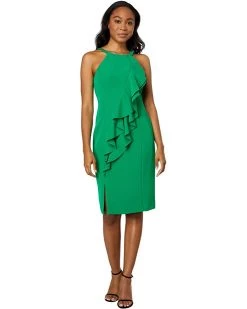 Vince Camuto Laguna Crepe Halter Neck Bodycon with Front Ruffle | Dresses