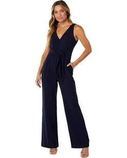 Vince Camuto Signature Stretch Crepe Jumpsuit with Tie Waist | Jumpsuits & Rompers