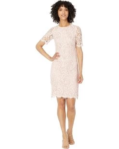 Vince Camuto Lace Jewel Neck Elbow Sleeve Bodycon Open Back Dress | Dresses
