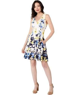 Vince Camuto Printed Scuba V-Neck Fit-and-Flare with Cross-Back | Dresses -Vince Camuto Shop 71EEtEqQXjL. AC SR736920