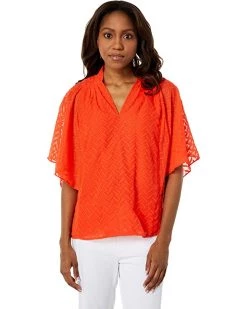 Vince Camuto Ruffle Sleeve V-Neck Chevron Burnout Blouse | Shirts & Tops