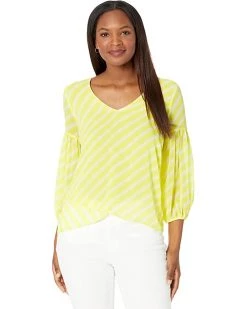 Vince Camuto Balloon Sleeve V-Neck Amalfi Stripe Blouse | Shirts & Tops
