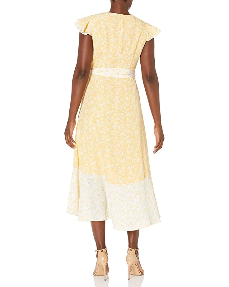 Vince Camuto Camuto Women's Printed CDC Faux Wrap Midi Dress with Contrast Ruffle & Flutter Sleeve | Dresses 4 Vince Camuto Camuto Women's Printed CDC Faux Wrap Midi Dress with Contrast Ruffle & Flutter Sleeve | Dresses - Image 2