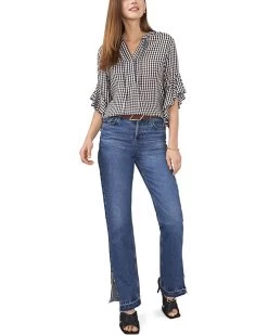 Vince Camuto Flutter Sleeve Henley Gingham Blouse | Shirts & Tops