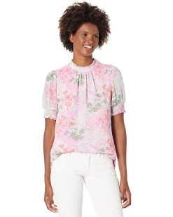 Vince Camuto Short Sleeve Pleat Neck Glowing Gardens Blouse | Shirts & Tops