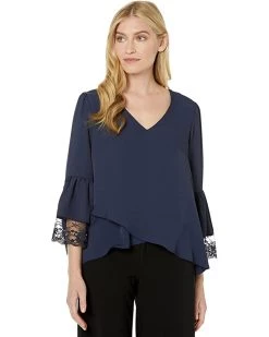 Vince Camuto Tiered Lace Ruffle Sleeve V-Neck Blouse | Shirts & Tops