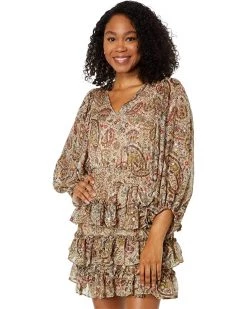 Vince Camuto V-Neck Tiered Skirt Dress with Balloon Sleeve | Dresses