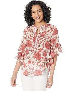 Vince Camuto Flutter Sleeve Gemma Batik Blouse | Shirts & Tops