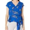Vince Camuto Camuto Women's Extend Shoulder Floral Bouquet Wrap Front Peplum Blouse | Shirts & Tops