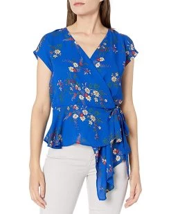 Vince Camuto Camuto Women's Extend Shoulder Floral Bouquet Wrap Front Peplum Blouse | Shirts & Tops