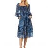 Vince Camuto Printed Chiffon Square Neck Smocking Tier Skirt Midi | Dresses