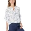 Vince Camuto Flutter Sleeve Rosey Vines Henley Blouse | Shirts & Tops