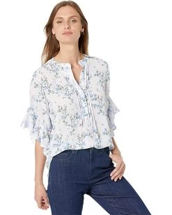 Vince Camuto Flutter Sleeve Rosey Vines Henley Blouse | Shirts & Tops