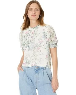 Vince Camuto Short Sleeve Pleat Neck Breezy Dandelions Blouse | Shirts & Tops
