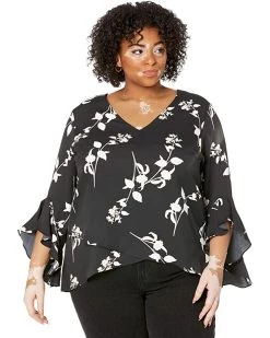 Vince Camuto Plus Size Flutter Sleeve V-Neck Sparse Blooms Tunic | Shirts & Tops