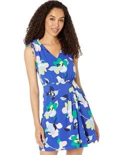 Vince Camuto Pebble Crepe V-Neck Blouson Pleat Skirt | Dresses