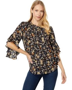 Vince Camuto Flutter Sleeve Henley Floral Blouse | Shirts & Tops