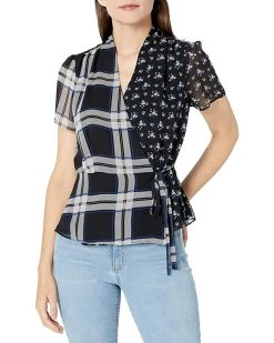 Vince Camuto Camuto Women's Short Sleeve Peplum Hem Mixed Print Blouse | Shirts & Tops
