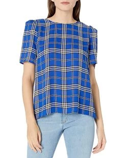 Vince Camuto Camuto Women's Short Sleeve Shoulder Plaid Blouse | Shirts & Tops